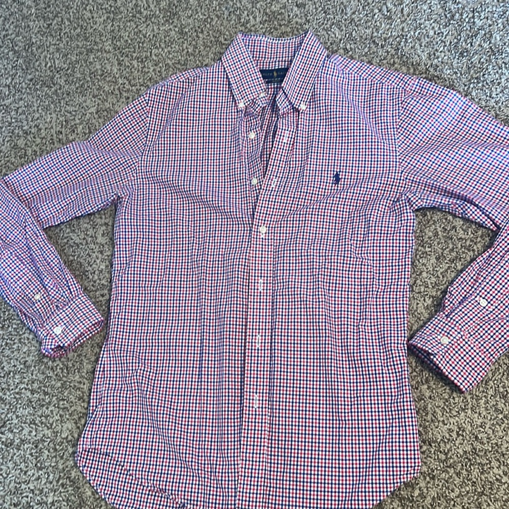 Polo Ralph Lauren Slim Fit Mens M Button down, red white and blue plaid